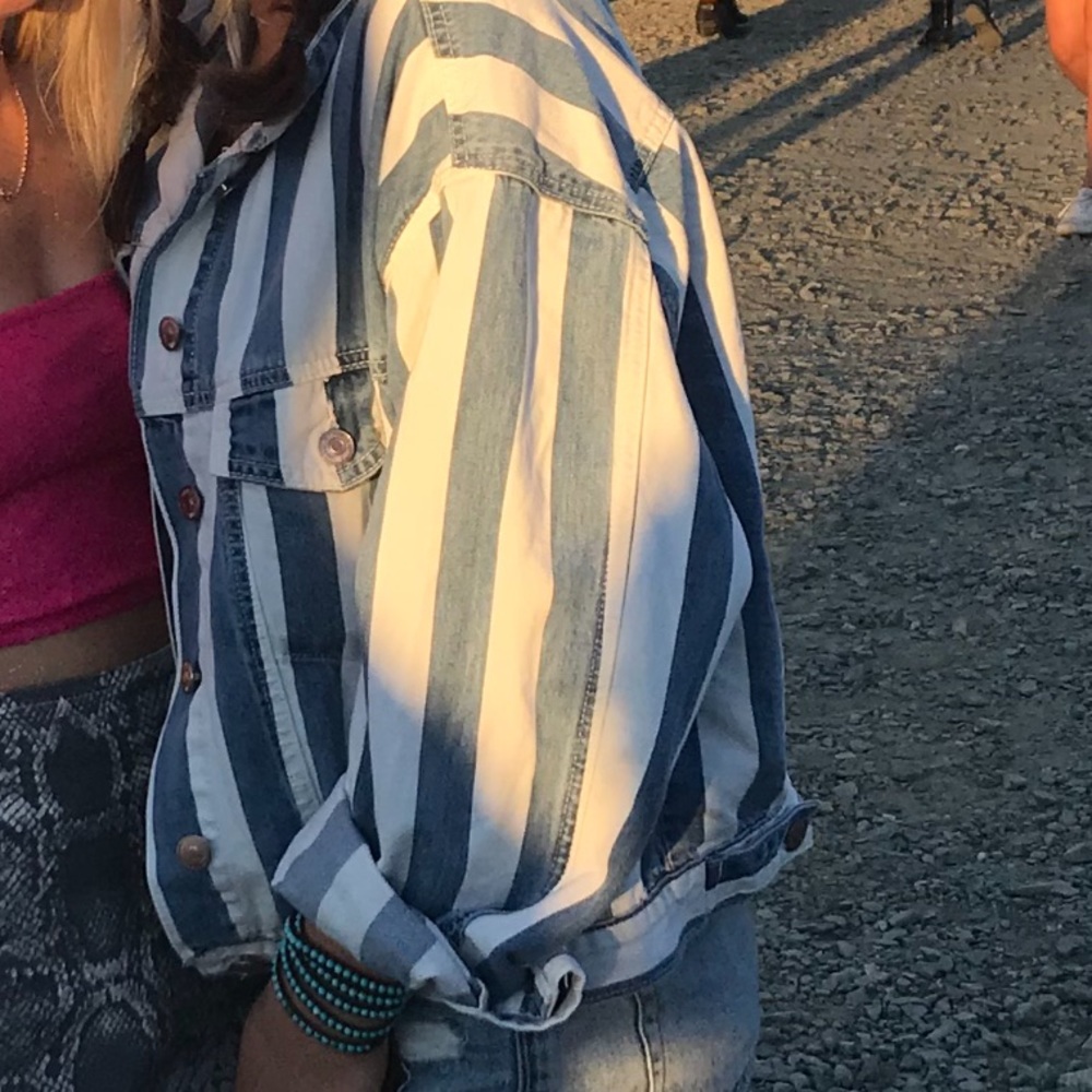 Forever 21 striped cropped denim jacket